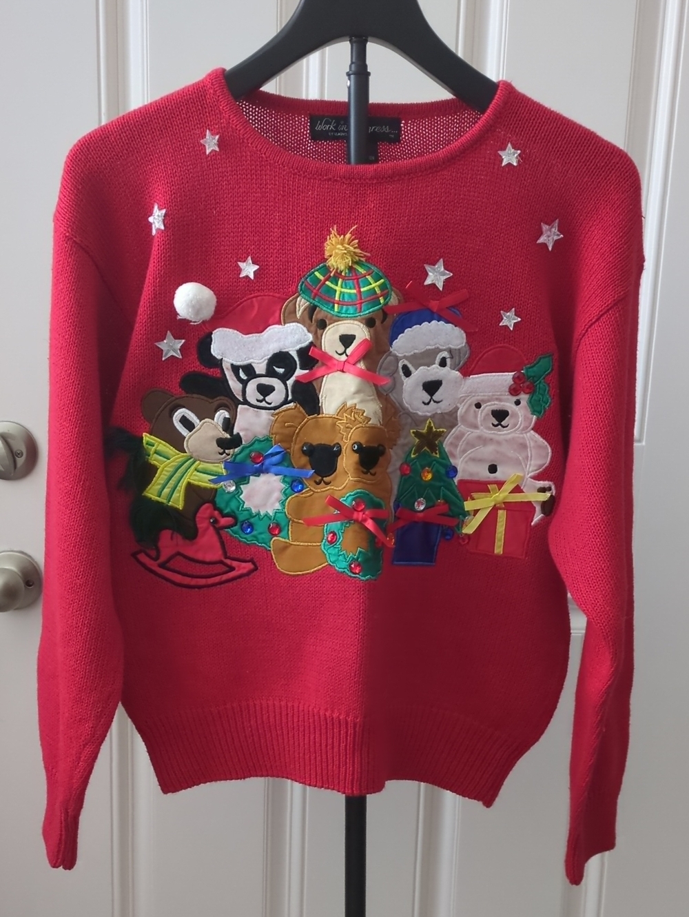 Teddy Bears' Christmas Applique And Embrodiary Holiday Sweater